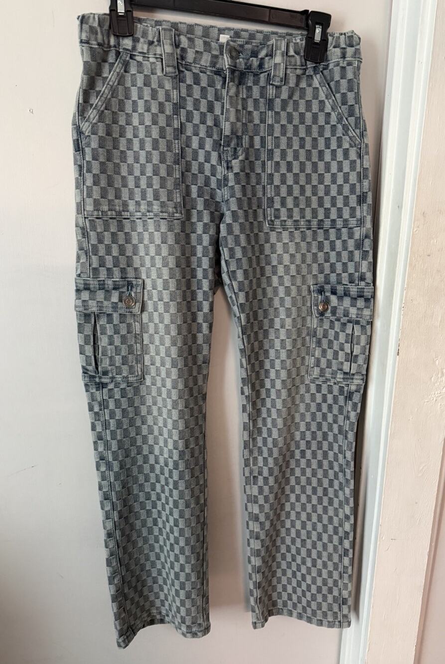 Anniewear Los Angeles Womans Checked Pattern Jeans Sz. M Denim Cargo Pants
